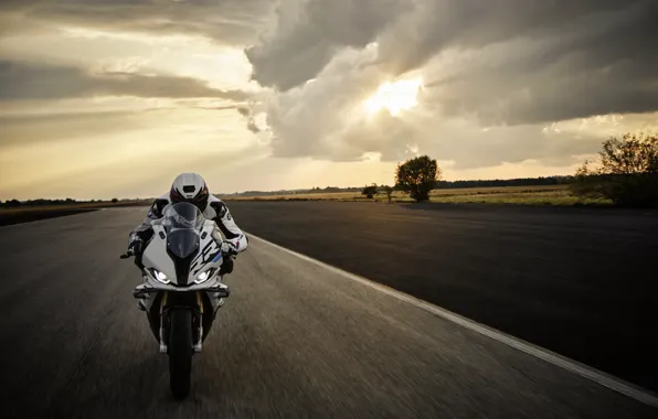 Picture BMW, road, sky, bike, BMW S 1000 RR, sun