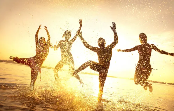 Picture WATER, HORIZON, The SKY, DROPS, JUMP, GIRLS, SQUIRT, SUNSET