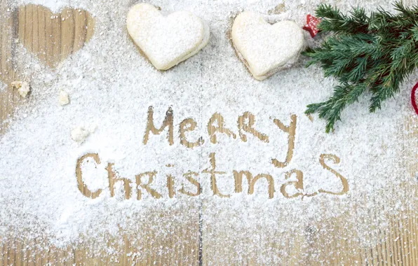 Snow, holiday, tree, cookies, Christmas, hearts, sweets, Christmas