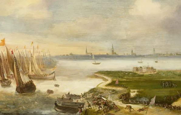 Picture trees, ship, oil, picture, sail, A failed Attack on Antwerp
