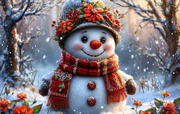 Winter, Snowflakes, New year, Snowman, 2025