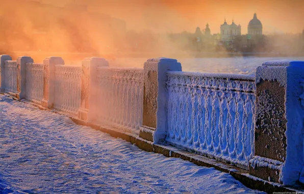 Winter, snow, frost, railings, Peter