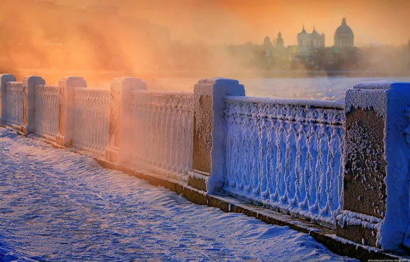 Picture winter, snow, frost, railings, Peter