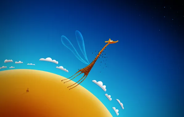 The sky, clouds, flight, Giraffe
