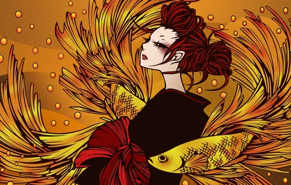 Picture girl, fish, anime, art