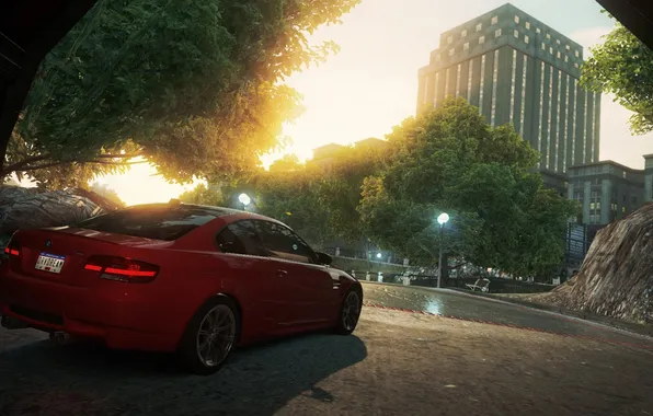 Picture the city, the evening, car, bmw m3, need for speed most wanted 2
