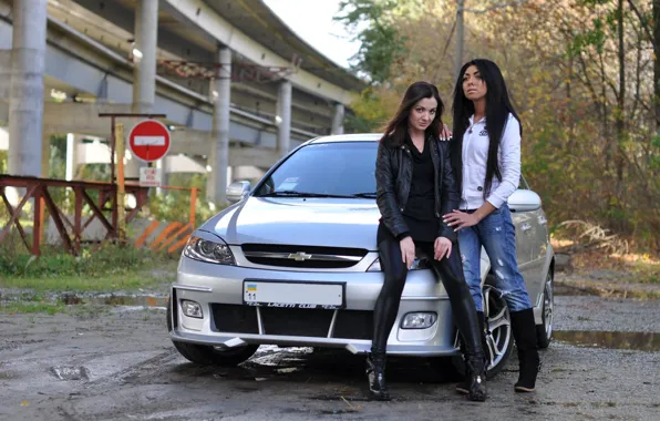 Auto, look, bridge, girls, sign, Girls, Chevrolet