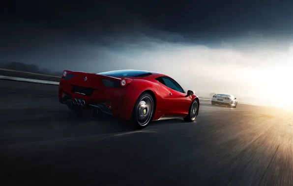 Ferrari, Nissan, Red, GT-R, 458, White, Supercars, Norway