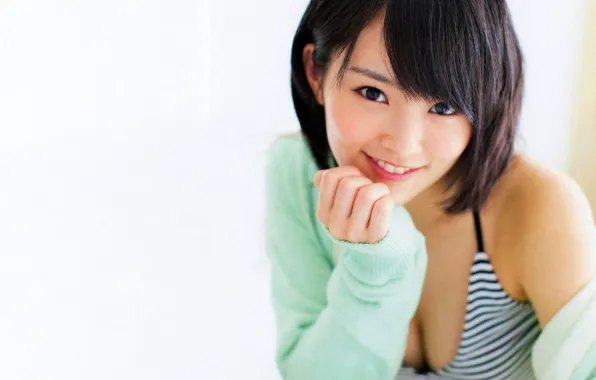 Girl, sexy, cleavage, boobs, smile, beautiful, short hair, pretty