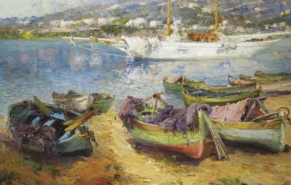 Picture sea, ship, picture, boats, Mediterranean Port, Gustave Deloye