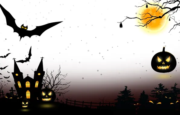 Eyes, trees, house, pumpkin, Halloween, pumpkin, Halloween
