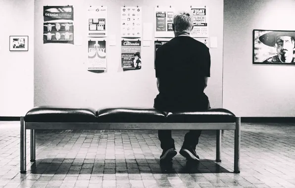 Monochrome, man, back
