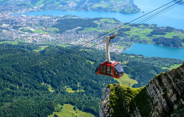 Picture landscape, mountains, nature, the descent, Switzerland, the trailer, cable car, Pilatus