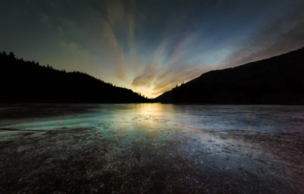 Sunset, mountains, lake, British Columbia, West Kelowna, the Rose Valley Reservoir