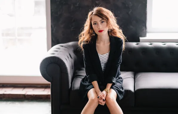 Picture look, girl, sofa, model, sitting