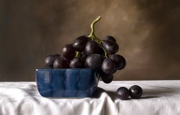 Black, grapes, fruit, still life
