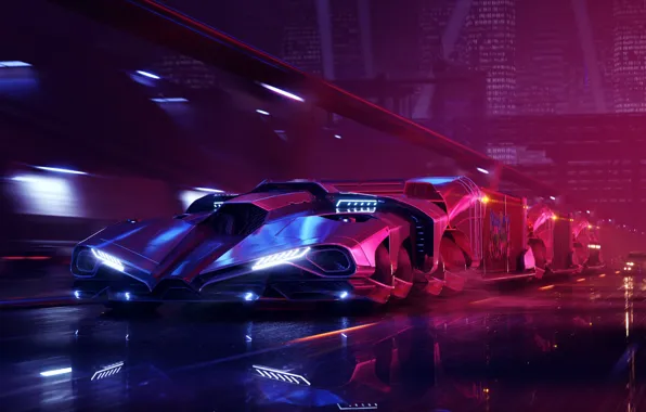Night, The city, Neon, City, Night, Fiction, Neon, Rendering