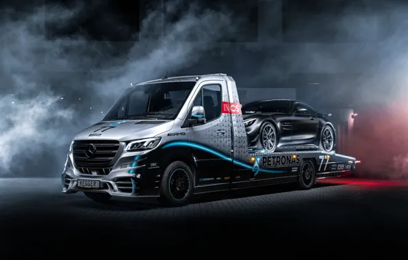 Smoke, Mercedes, Mercedes, Mercedes - Benz, Smoke, Sprinter, AMG GT, Tow truck