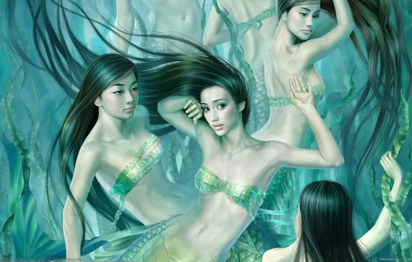 Water, algae, girls, Tang Yuehu, mermaid