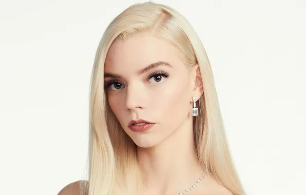 Look, portrait, makeup, actress, blonde, Anya Taylor-Joy, Anya Taylor-Joy, white background