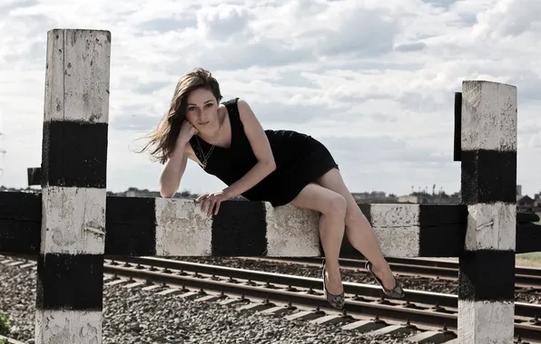 Picture road, look, the way, black, dress, iron, brown hair, stalled