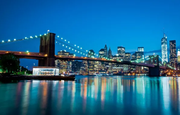 Bridge, lights, river, home, the evening, Manhattan, New York City, World Trade Center