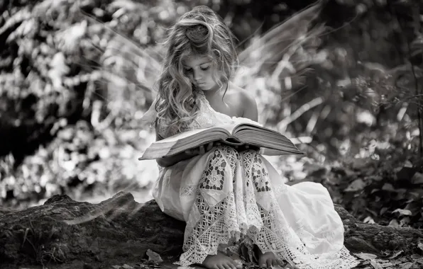 Picture wings, girl, book, fairy tales