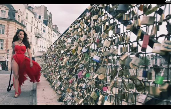 City, Girl, dress, paris, france, street, fence, singer