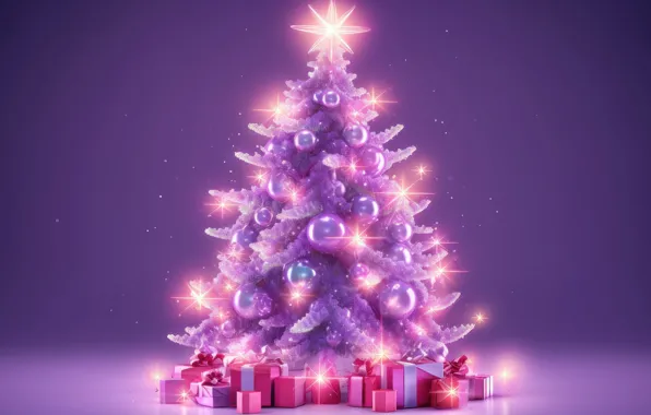 Picture balls, Christmas, New year, herringbone, Christmas decorations, Christmas tree, lilac background, AI art