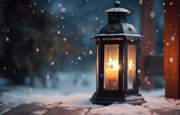 Winter, light, snow, fire, candle, Christmas, flashlight, lantern