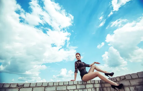 The sky, look, clouds, beauty, view, photographer, posing, leggy