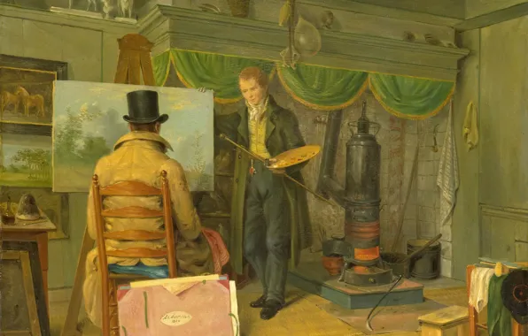 Picture oil, interior, picture, canvas, The artist in His Studio, Anthony Oberman