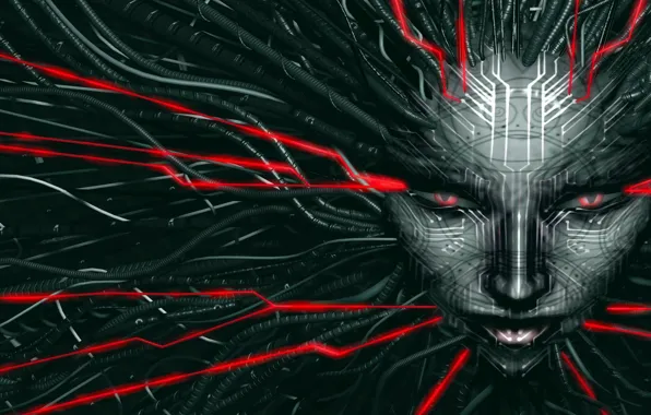 Fiction, network, the game, head, art, System Shock 2, SHODAN