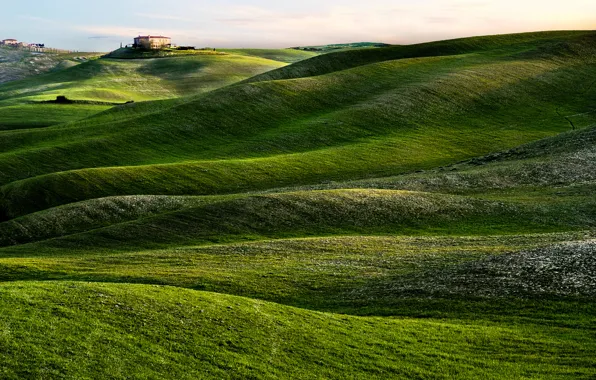 Picture house, hills, morning, Italy, Tuscany