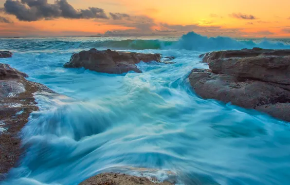 Picture sea, rocks, glow
