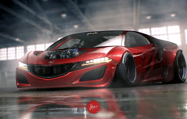 Red, Auto, Machine, Honda, Illustration, NSX, The front, Honda NSX