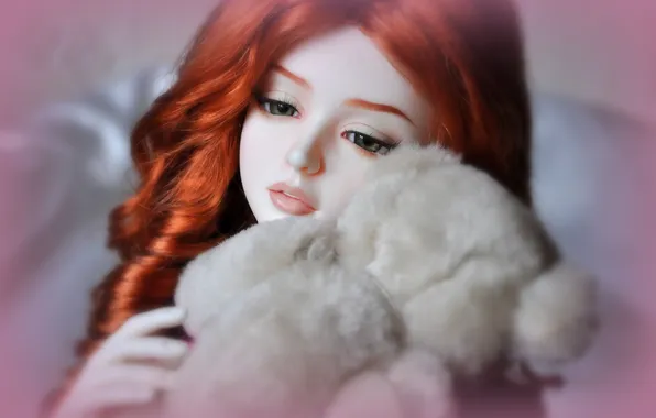 Picture look, mood, hair, toy, doll, bear, red, doll