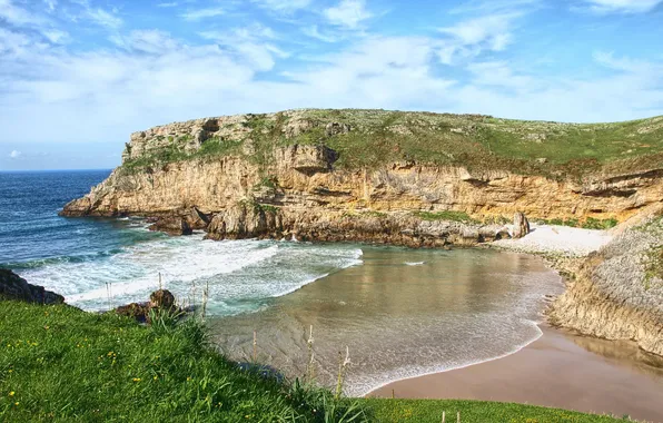 Landscape, nature, rock, coast, Bay, Spain, Cantabria