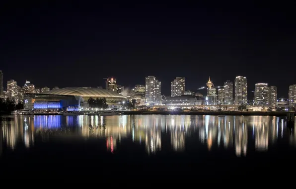 Night, the city, Canada, panorama, Vancouver