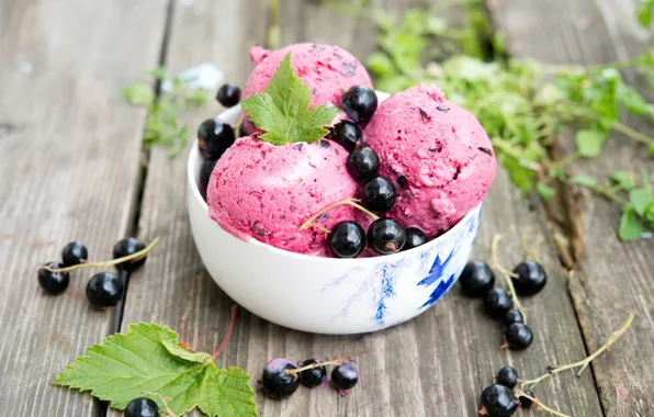 Balls, ice cream, dessert, currants