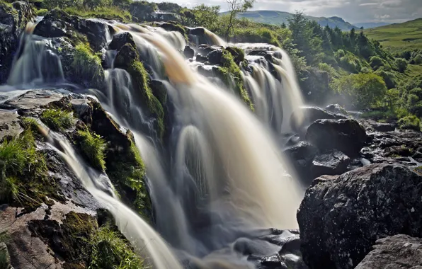 Stones, waterfall, Scotland, cascade, Scotland, Fintry, Fintry