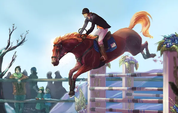 Horse, Sport, Jump, Painting, Drawing