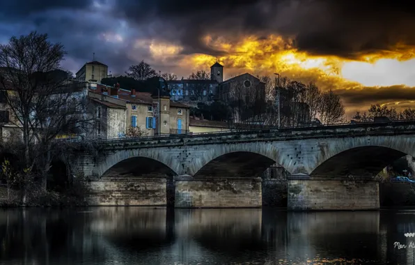 Picture night, bridge, river