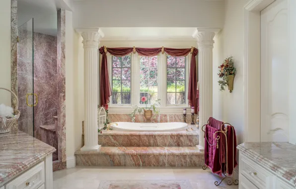 Bath, columns, marble, luxury