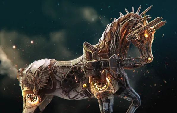 Weapons, sparks, coat of arms, horse, War Horse