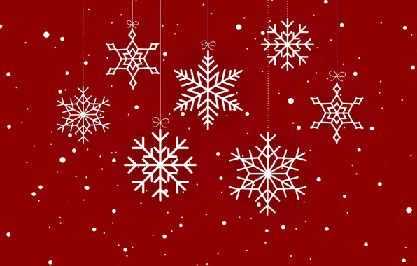 Winter, snowflakes, red, background, red, Christmas, winter, background
