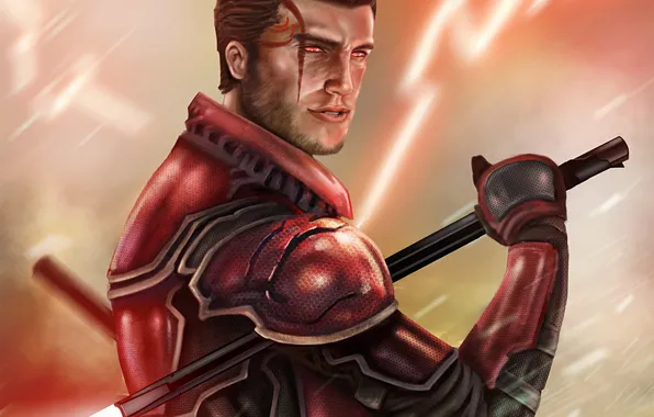 Picture weapons, art, male, star wars, red eyes, sith lord, lightsaber, sith
