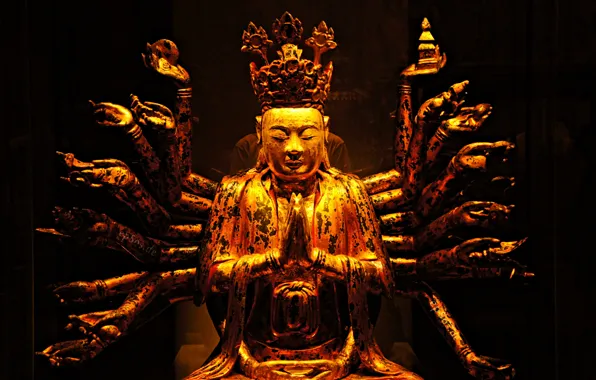 Statue, religion, Buddha, gold, Shiva, eight - armed
