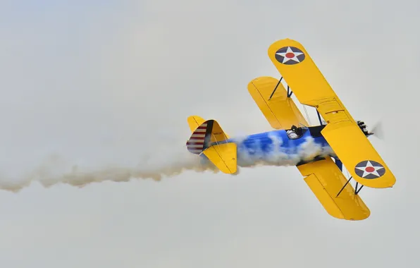 Picture retro, the plane, smoke, pilot, parade, biplane