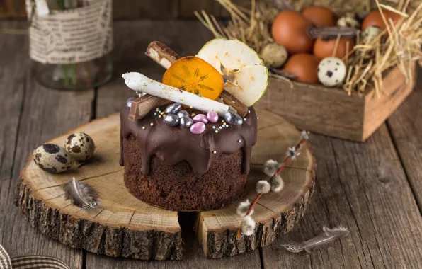 Picture holiday, eggs, Easter, willow twigs, Orthodox holiday, Chocolate cake
